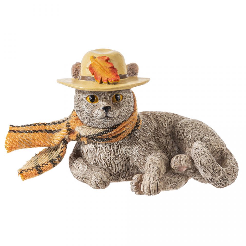 Ganz Pets in Plaids Cat Figurine - Gray