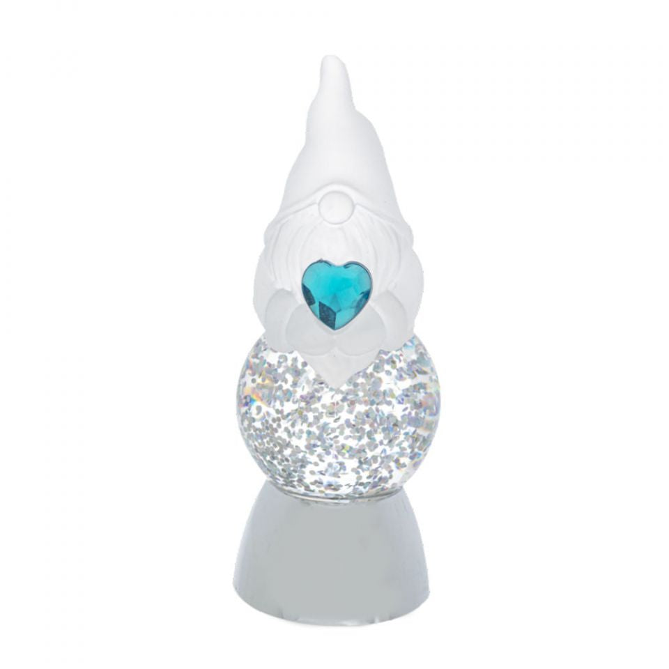 LED Light Up Gnome Mini Shimmer by Ganz - Turquoise Heart for December