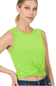 Luxe Twist Front Crop Top in Green