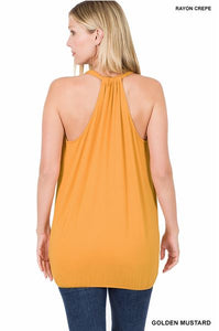 Mocha Rayon Crepe Surplice Halter Top