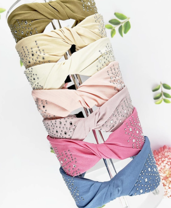 Twisted Fabric Headband of Assorted Color with Small Stone