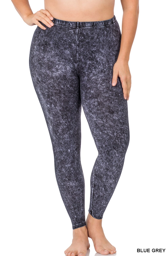 Mineral Wash Cotton Leggings - Blue Grey Plus