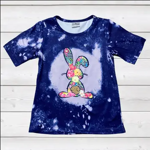 Girls Navy Floral Tie-Dye Bunny Shirt