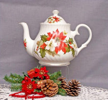 Load image into Gallery viewer, Poinsettia &amp; Pine English Bone China Teapot
