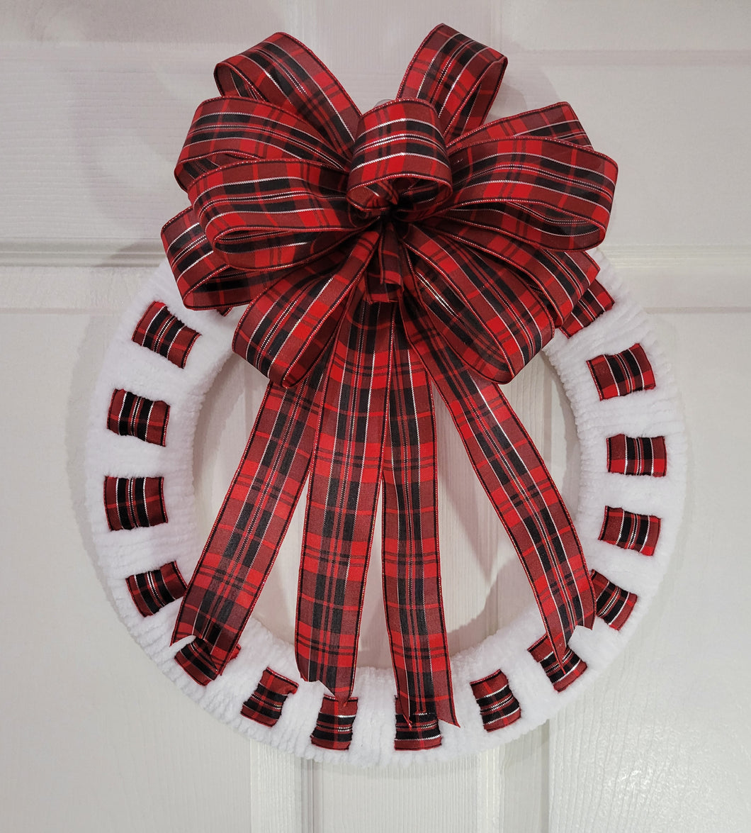 Christmas Red and Black Plaid Ribbon Wreath - Holiday Wreath - Christmas Door Hanger