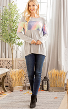 Load image into Gallery viewer, Heather Grey Multi Color Tie Dye Contrast Top - Plus Size
