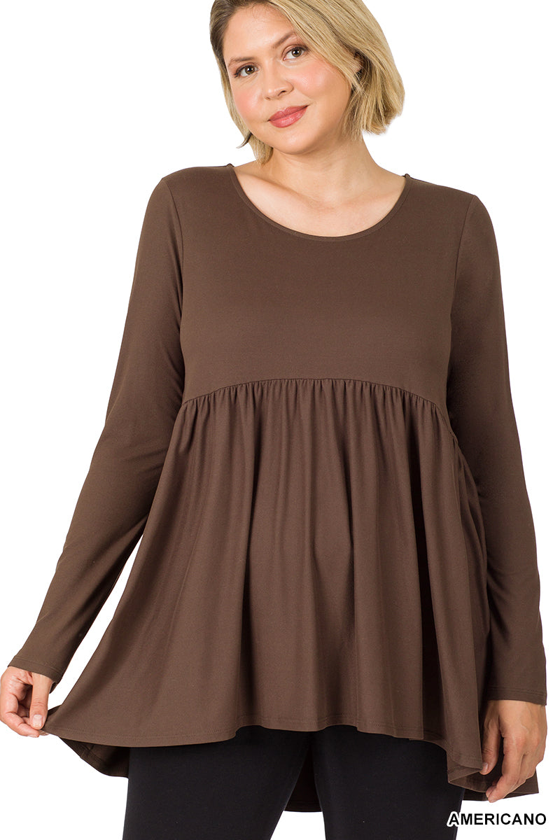 Brushed Long Sleeve Americano Tunic Top - Plus