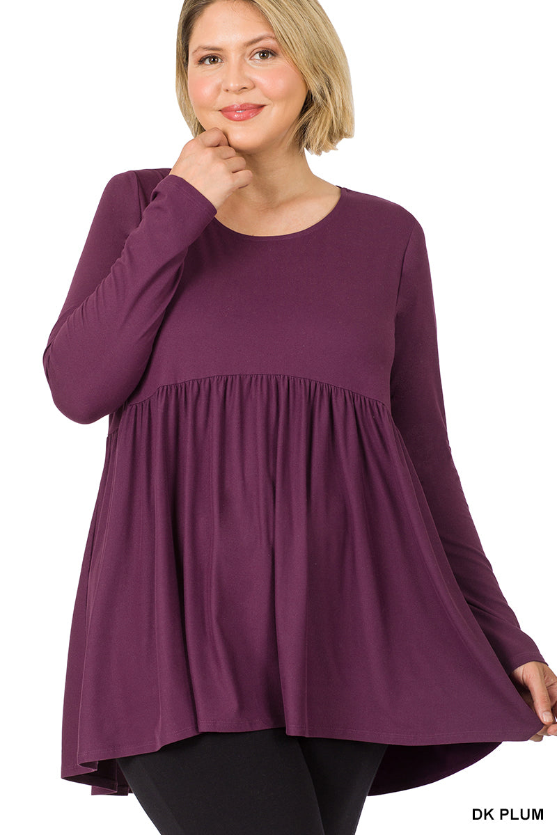 Brushed Long Sleeve Dark Plum Tunic Top - Plus