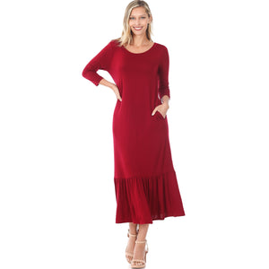 Cabernet Ruffle Hem Long Dress with Pockets