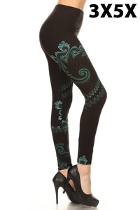 Turquoise Coral Curvy Plus Leggings