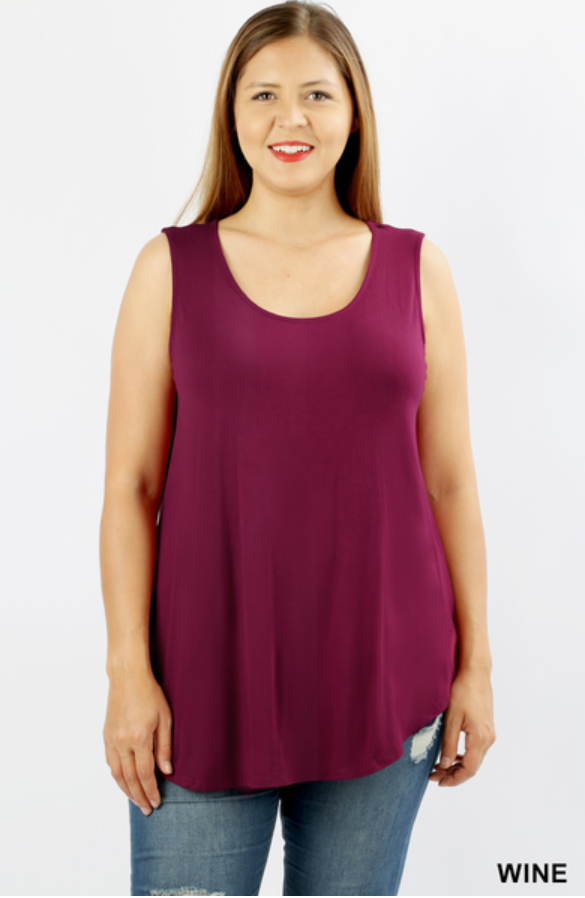 Wine Sleeveless Dolphin Hem Top - Plus Size