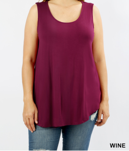 Wine Sleeveless Dolphin Hem Top - Plus Size
