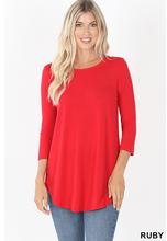 Load image into Gallery viewer, Ruby 3/4 Sleeve Round Neck &amp; Round Hem Top
