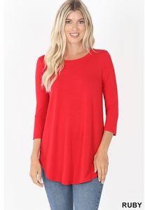 Ruby 3/4 Sleeve Round Neck & Round Hem Top