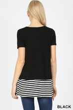 Load image into Gallery viewer, Short Sleeve Color Block Tunic with Stripes-Black
