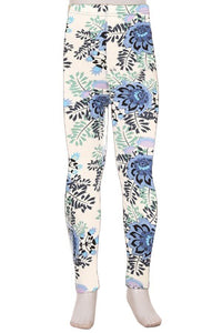 Blue Floral Kids Leggings