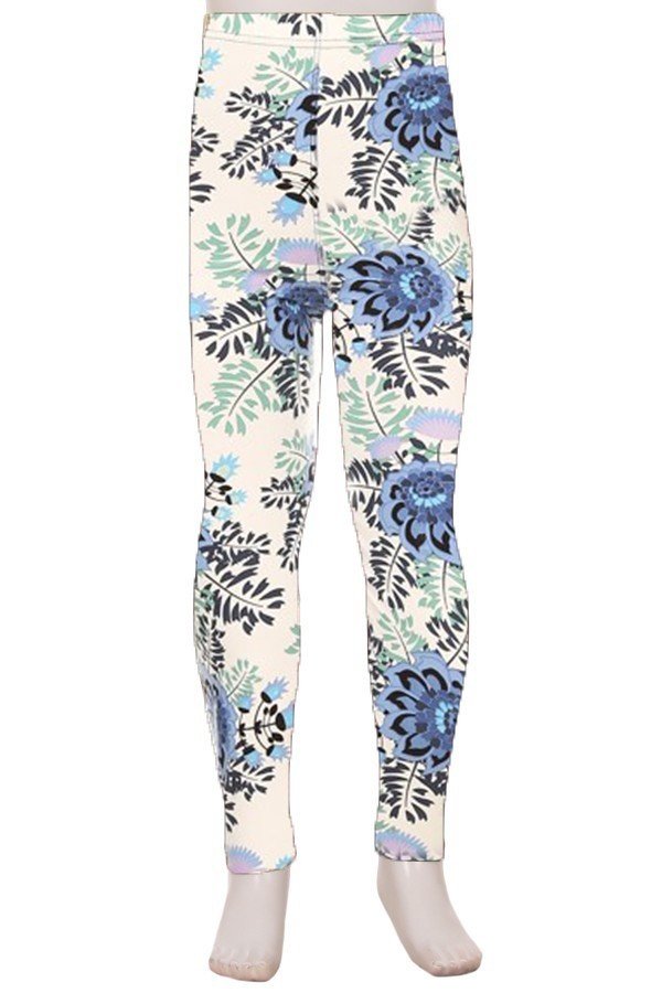 Blue Floral Kids Leggings