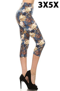 Blue Floral Curvy Plus Size Premium Capri