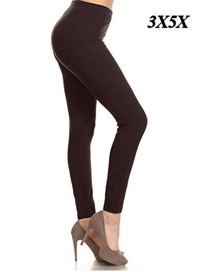 Solid Brown Curvy Plus Size Leggings