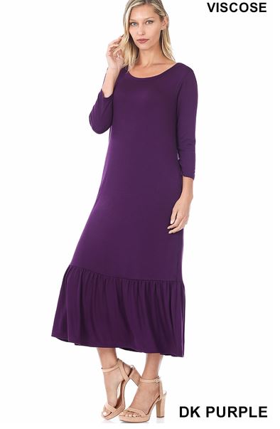 Dark Purple Ruffle Hem Long Dress with Pockets