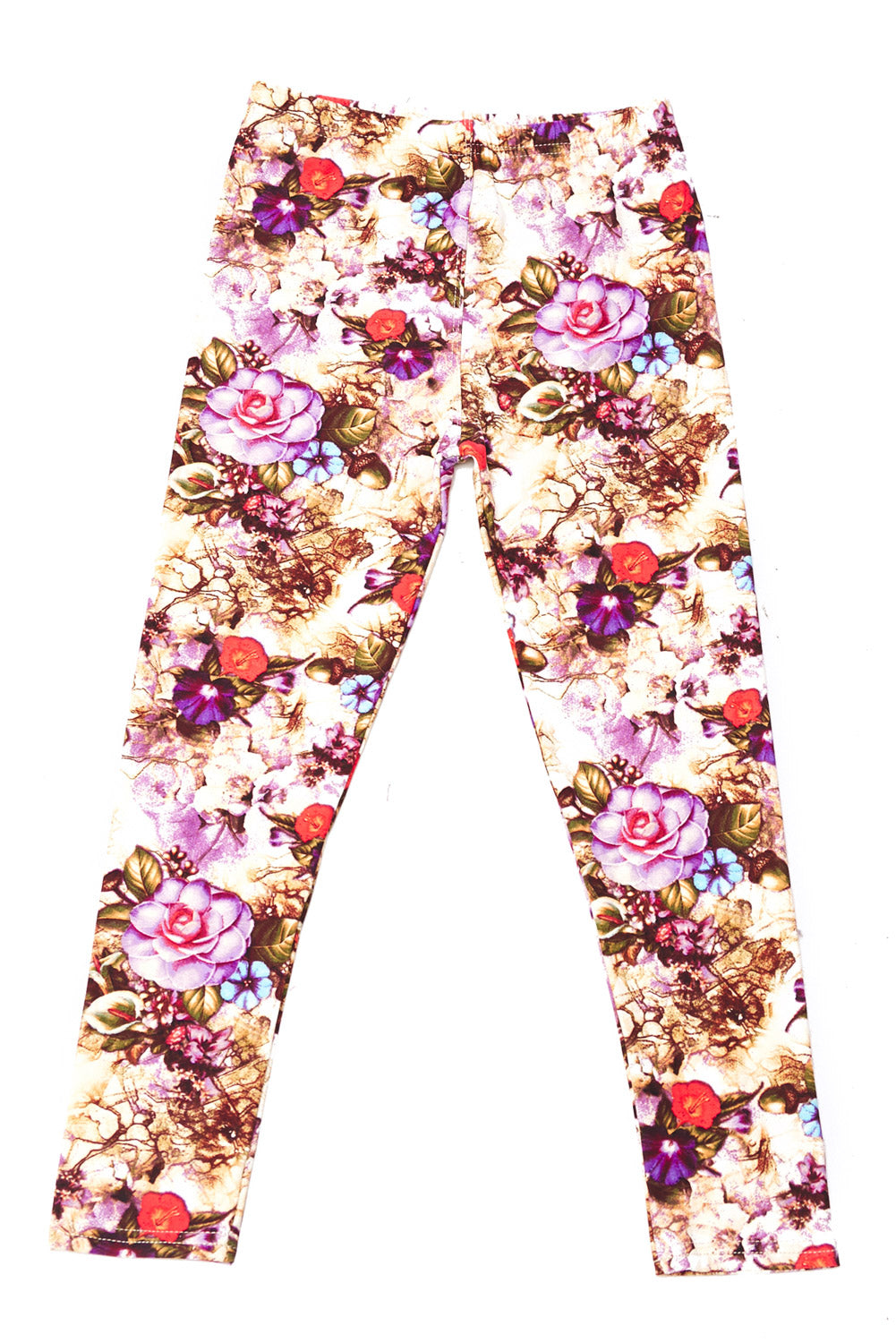 Kids Purple Floral Painting Leggings