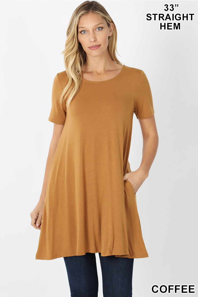 Longline Flared Tunic with pockets-Coffee