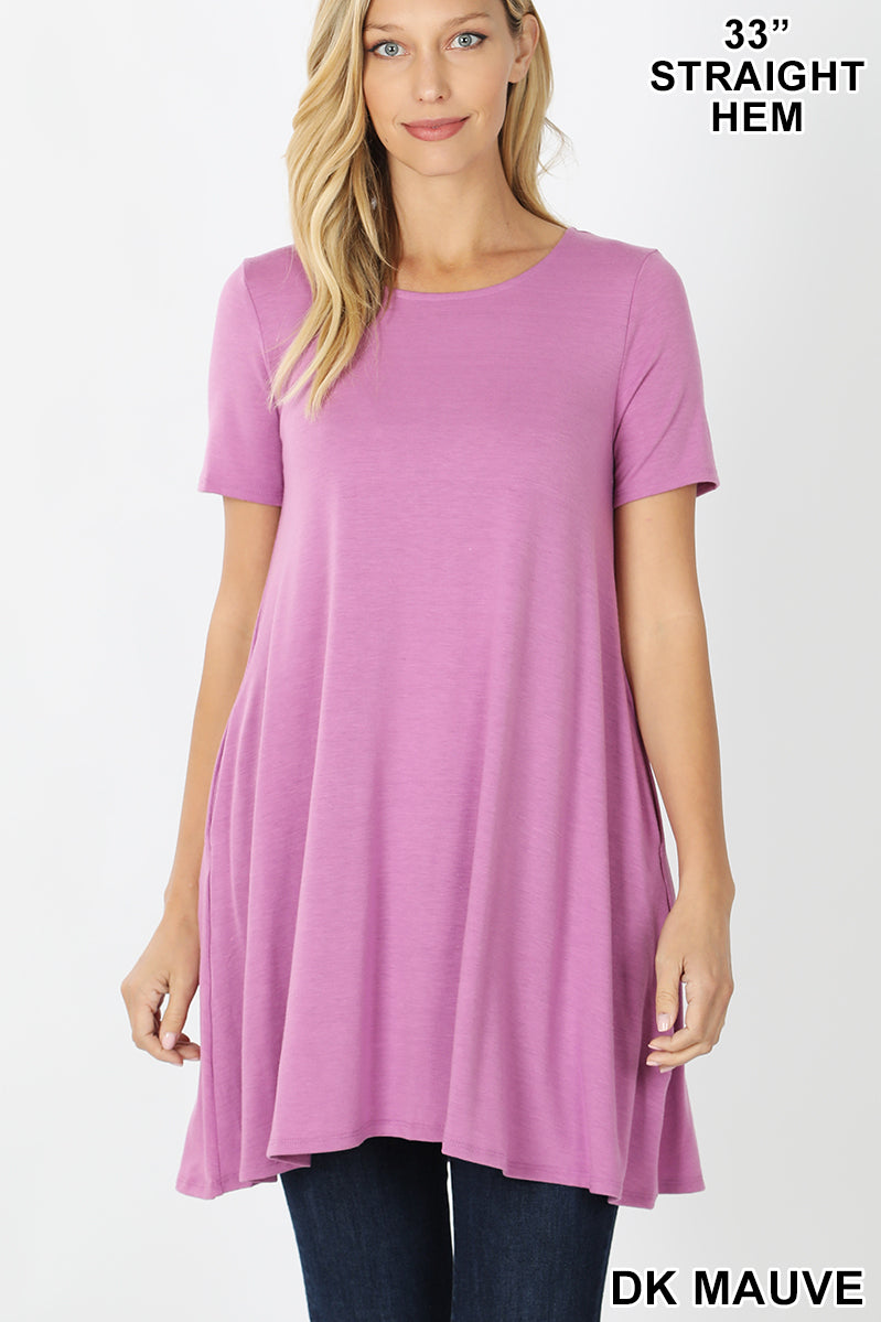 Longline Flared Tunic with pockets-Dark Mauve