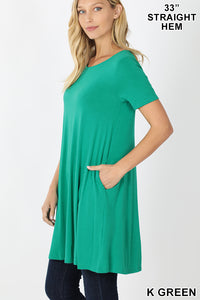 Longline Flared Tunic with pockets-Kelly Green