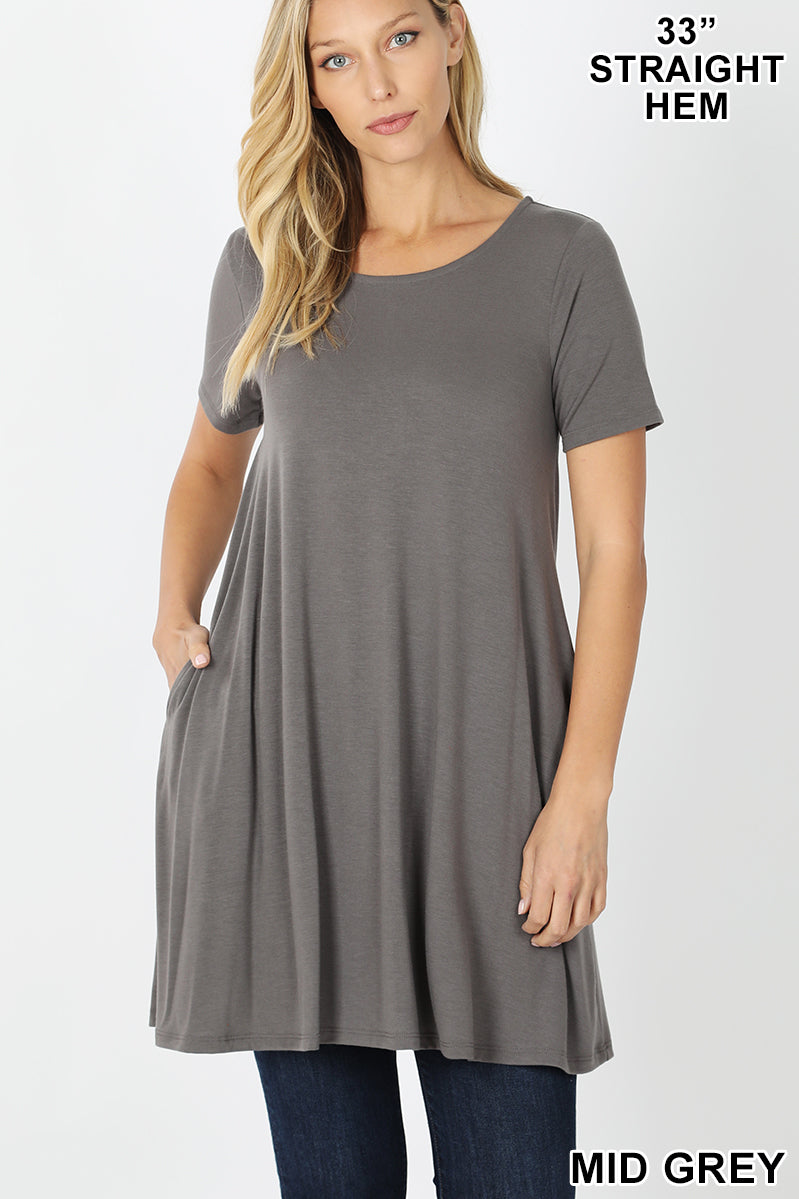 Longline Flared Tunic with pockets-Mid Grey