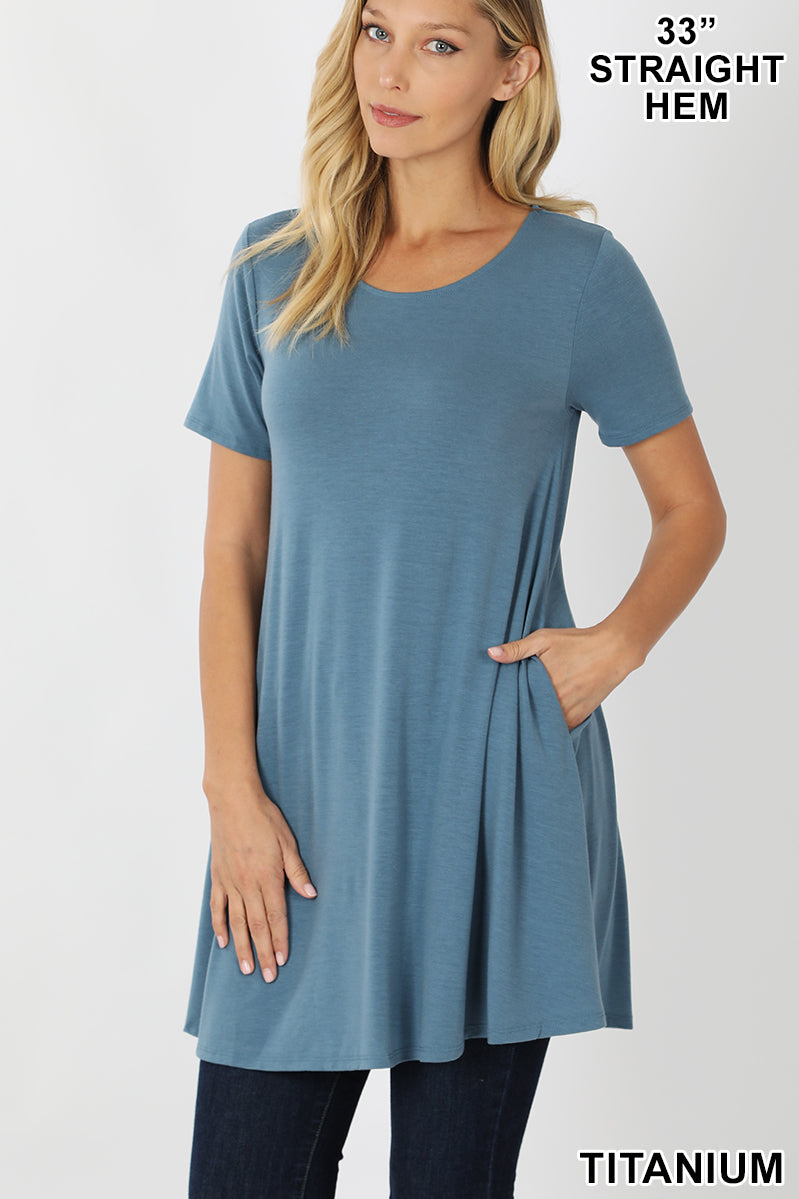 Longline Flared Tunic with pockets-Titanium
