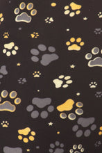 Load image into Gallery viewer, Close up of the Capri pattern with multi colored paw prints in shades of yellow, gold, white, tan and gray. Some of the paw prints are outlined in a different stated color.
