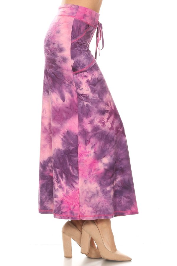 Pink Tie-Dye Maxi Skirt with Pockets