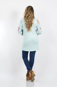 Asymmetric cut-out shoulder print sleeve tunic-Plus Size
