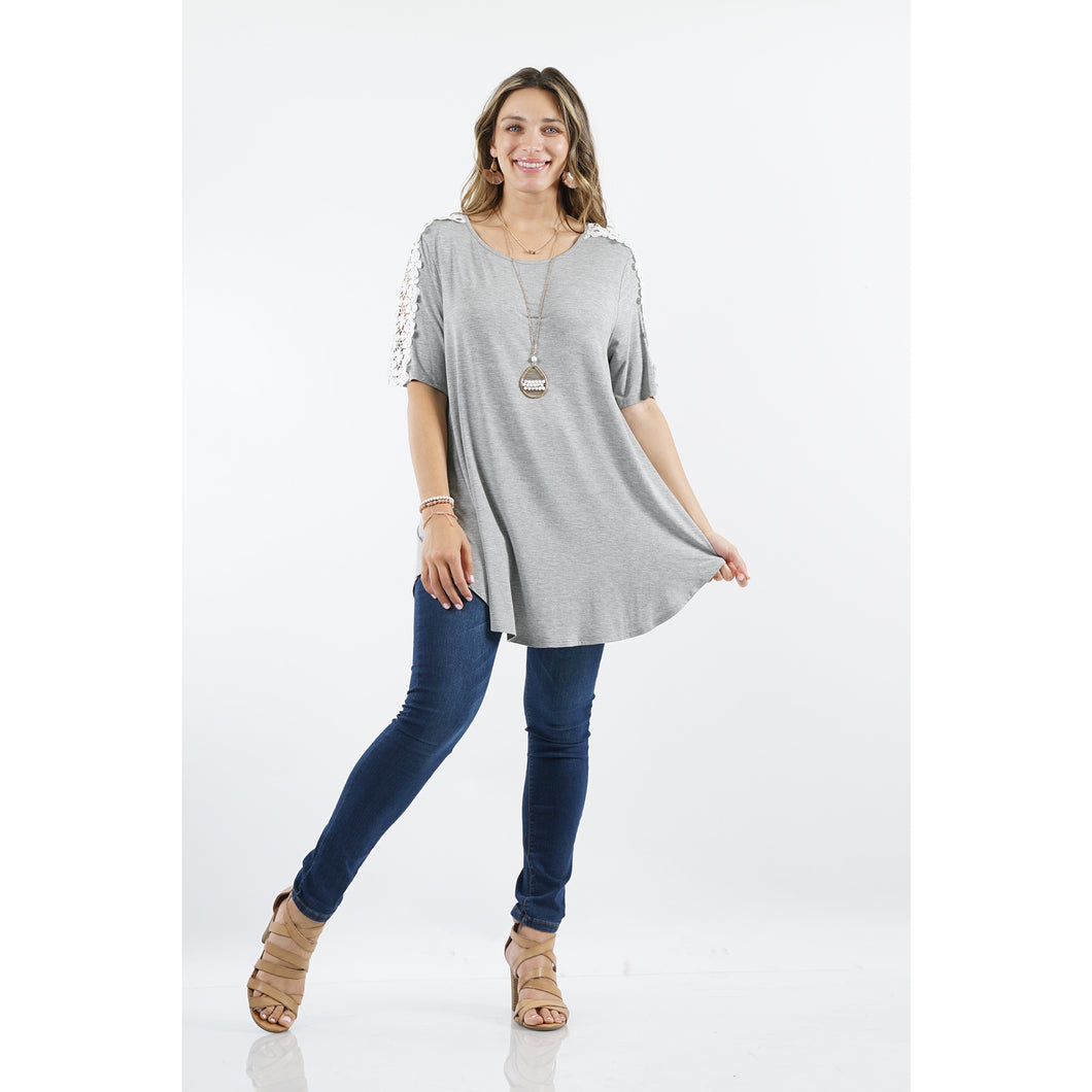 Plus Flower Tunic - Heather Grey