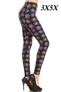 Rainbow Snowflakes Curvy Plus Size Leggings