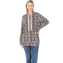 Load image into Gallery viewer, Snakeskin Print Kangaroo Pocket Plus Size Hoodie - Brown
