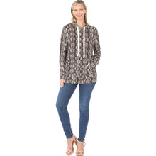 Load image into Gallery viewer, Snakeskin Print Kangaroo Pocket Plus Size Hoodie - Brown
