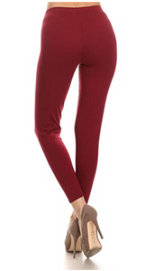 Solid Burgundy Curvy Plus Size Leggings