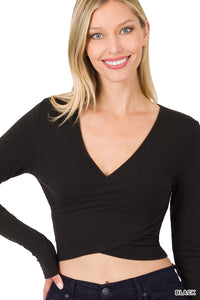 Twist Front Crop Top-Black