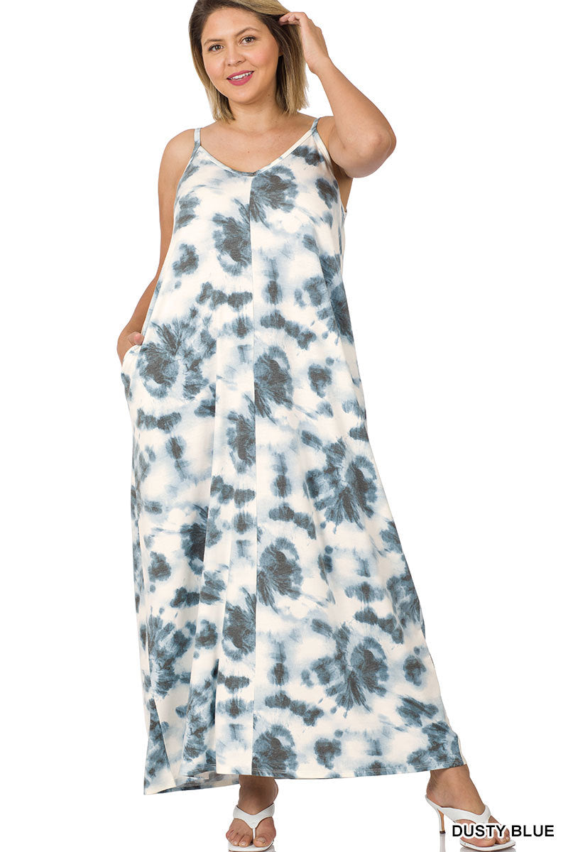 chinese dress ladies Dusty Blue Tie Dye Plus Size Cami Maxi Dress – Polly's Premium Leggings