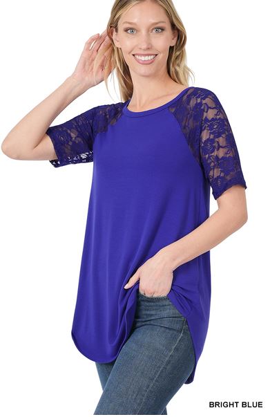 Lace Sleeve Top - Bright Blue