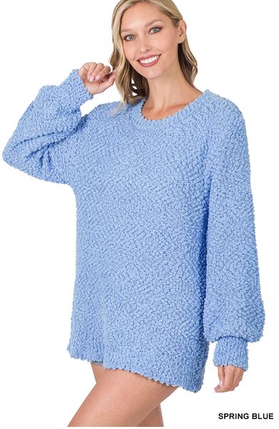Popcorn Pullover Sweater - Spring Blue