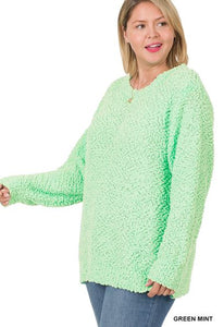 Plus Popcorn Pullover Sweater - Green Mint