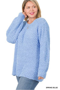 Plus Popcorn Pullover Sweater - Spring Blue