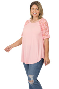 Plus Lace Sleeve Top - Dusty Pink